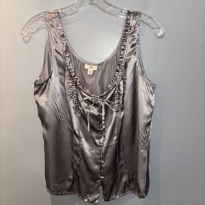 J. Jill Silver Silk Button Up‎ Camisole Top Women's Size M Milkmaid Y2K NWT